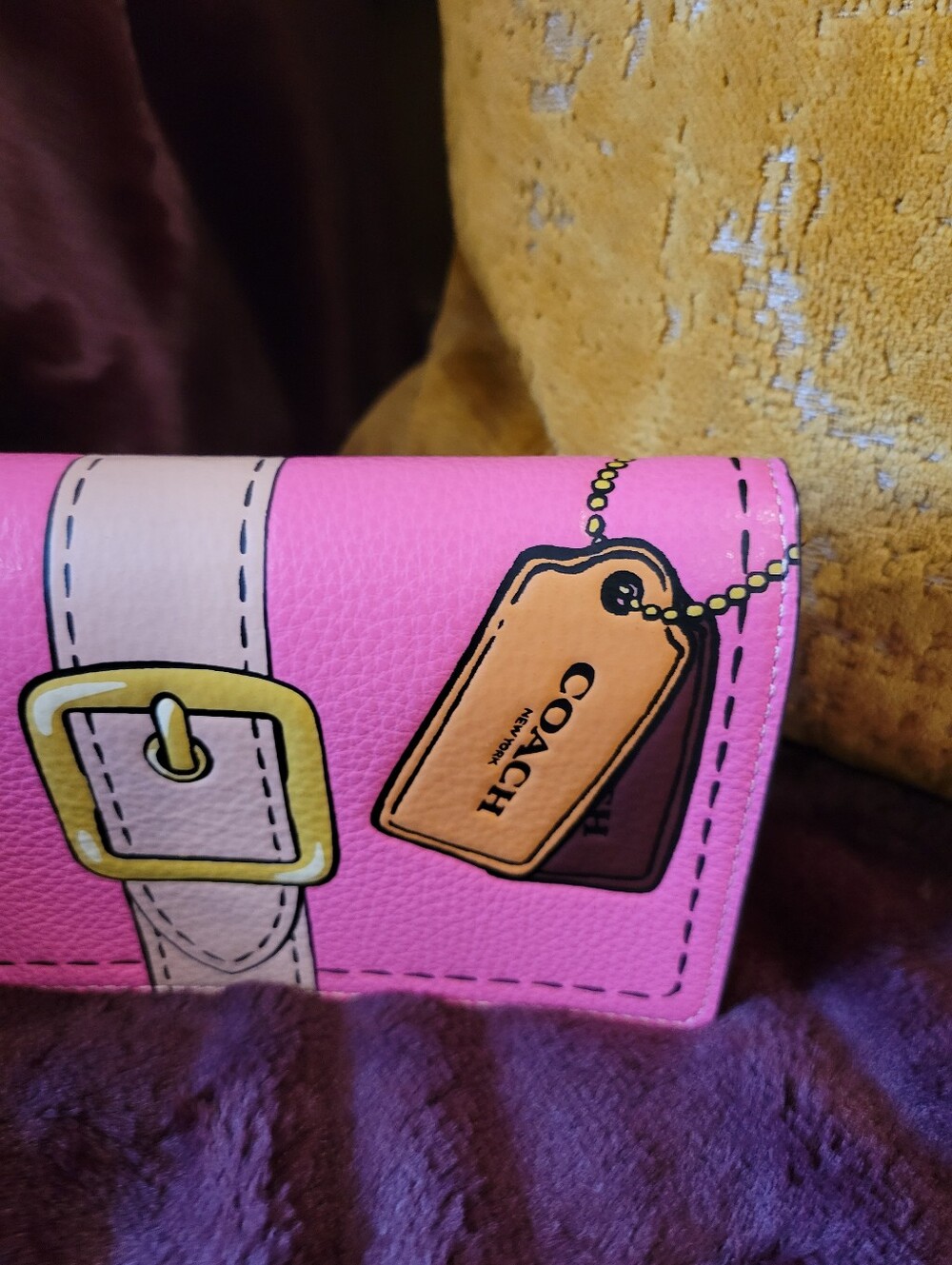 Coach NWOT Pink Cartoon Anna Foldover Clutch Crossbody With Trompe L'oeil Print - Picture 3 of 10